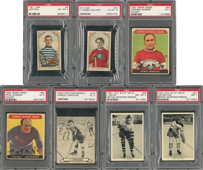 1911/12-1937 Assorted Brands Hockey "Grab Bag" PSA-Graded Collection (7 Different) Including Four Hall of Famers